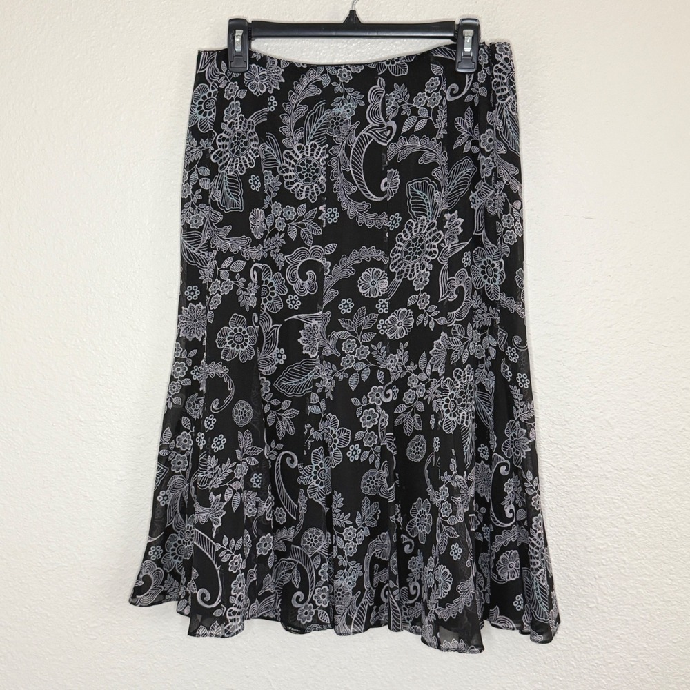 Pendleton Women 8 Black Floral Print Silk Midi Skirt Y2K Fairy Grunge Whimsigoth